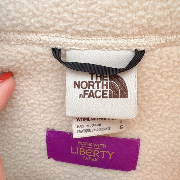 North Face x Liberty Cragmonth Cream + Blue 1/4 Snap Fleece Pullover Large - Picture 4 of 11